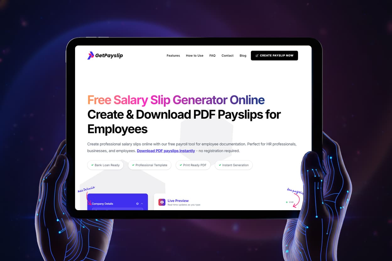GetPayslip.com - Free Payslip Generator - Frontend Development & Product Builder